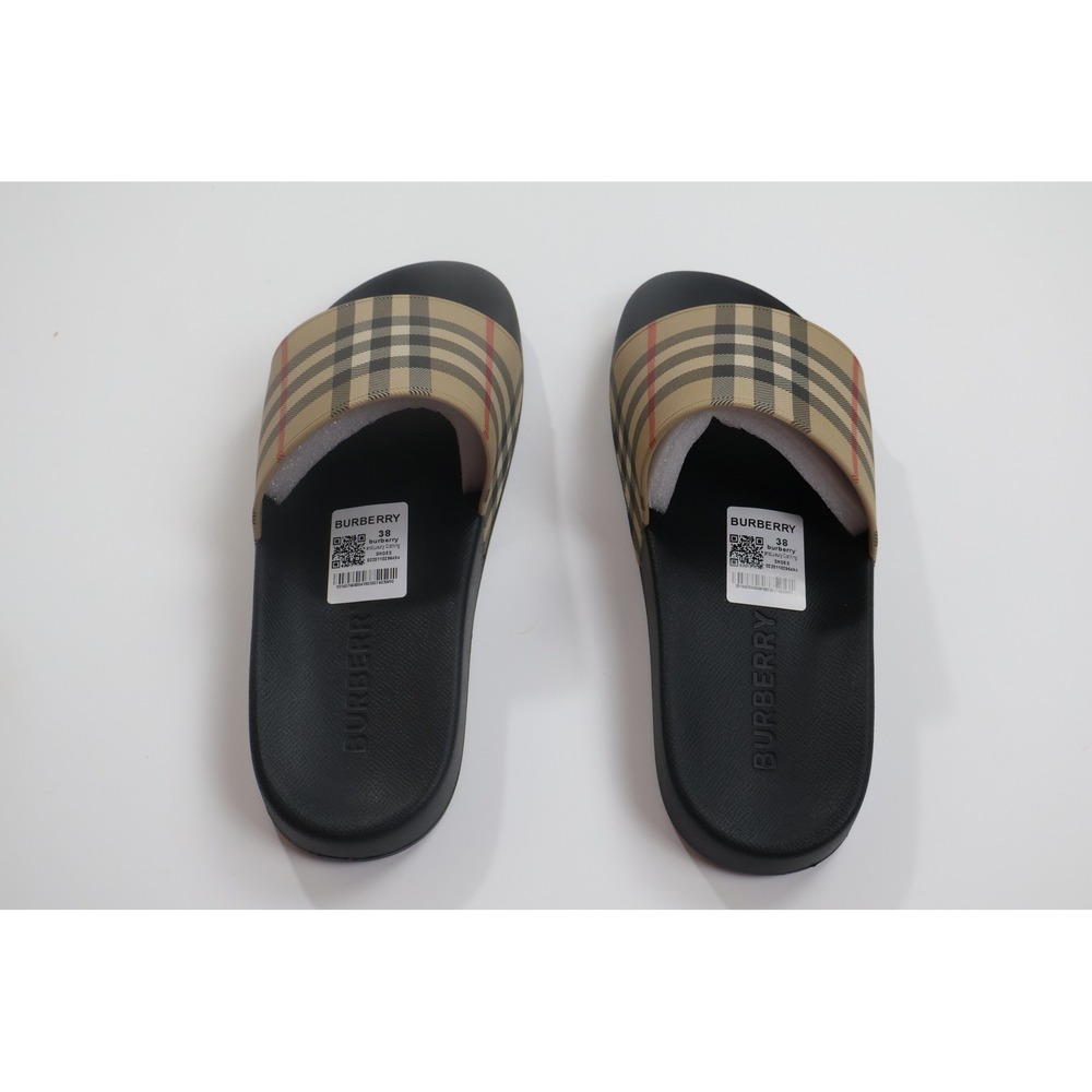 Burberry Slides House Check Sandal 38 Beige Black Luxury Summer Casual - Picture 2 of 10